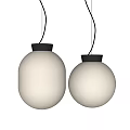 Two Modern Spherical Pendant Lights With Frosted Glass Shades And Black Bases