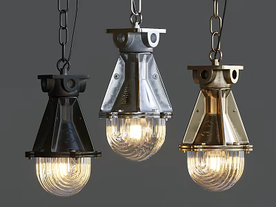Three Modern Pendant Lights Featuring Metal Frames And Transparent Glass Shades 3d model