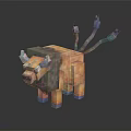 3D Blocky Minecraft Pixel Buffalo Character With Yellow Brown Body And Blue Purple Tail