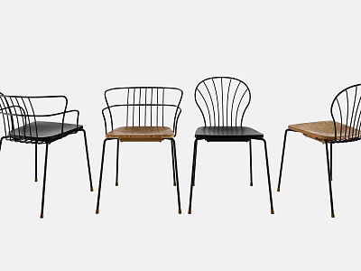 Stylish Dining Chairs With Metal Frames Curved Wire Backrests And Mixed Material Seats 3d model
