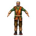 Elderly Man Character With Turban Green Tunic Brown Pants And Orange Waist Sash
