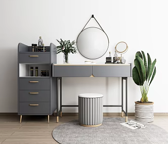 Light Luxury Dressing Table Dressing Table Makeup Mirror Plant Bonsai 3d model