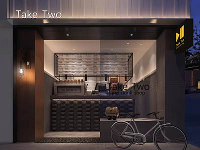 Take Two Milk Tea Shop Modern Storefront With Bar Counter And Vintage Bicycle Design 3d model