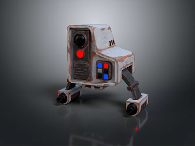 Game Movie Character Small Robot With Square Body Camera Red Indicator Wheel Legs Worn Design 3d model
