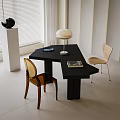 Modern Dark Office Desk With Table Lamp Chairs Book Plate And Window Blinds
