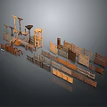Wooden Scene Components Collection Featuring Fences Railings Shelves And Ladders