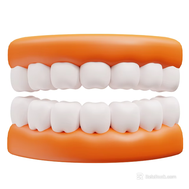 Decorative Ornament Set Featuring Orange Frame Dental Teeth Model with White Teeth 3d model 