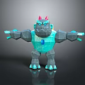 3D Geometric Style Character with Red Horns Blue Eyes Gray Body and Blue Chest Gem