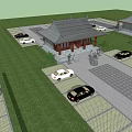 Traditional Ancient Architectural Building With Parking Area Grassland And Cars Around Entrance