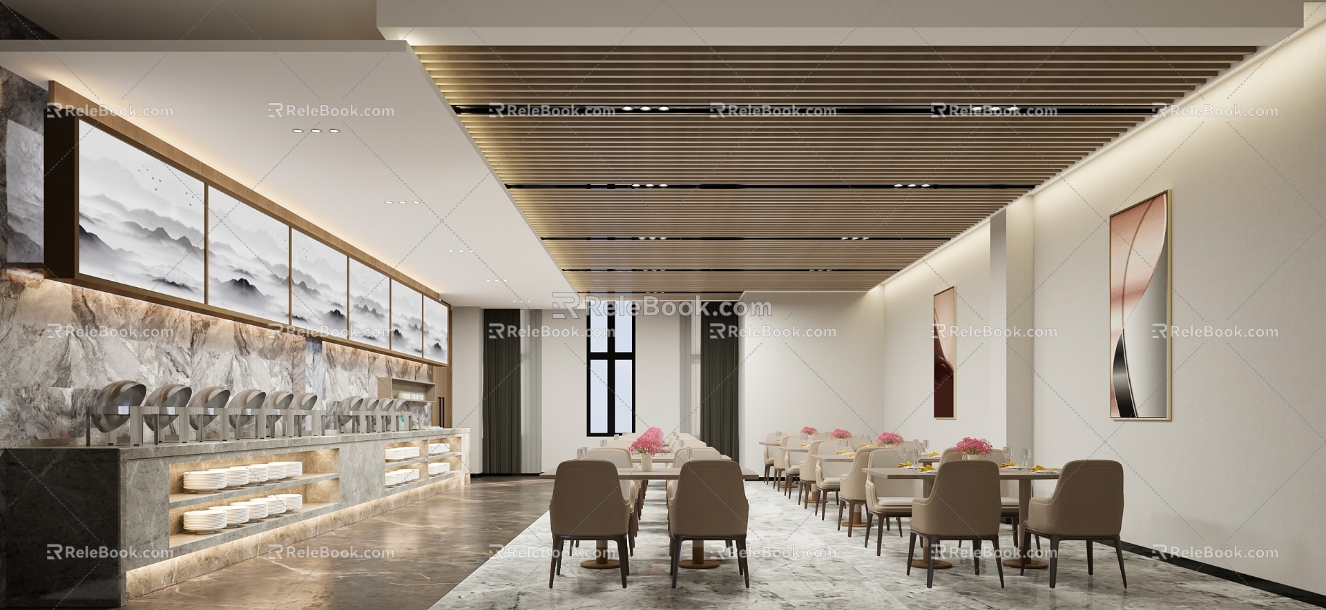 Modern buffet restaurant 3d model