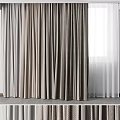 Soft Draped Curtains In Neutral Gray Beige Fabric With Sheer White Window Layers 3d model