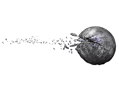 Cracked Stone Sphere With Flying Fragments And Purple Inner Glow Near Wooden Accents 3d model