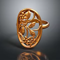 Gold Filigree Ring With Oval Shape Intricate Leaf And Flower Patterns Elegant Fashion Accessory