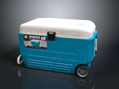 Stanley Blue Cooler With White Lid And Rolling Wheels For Outdoor Activities 3d model