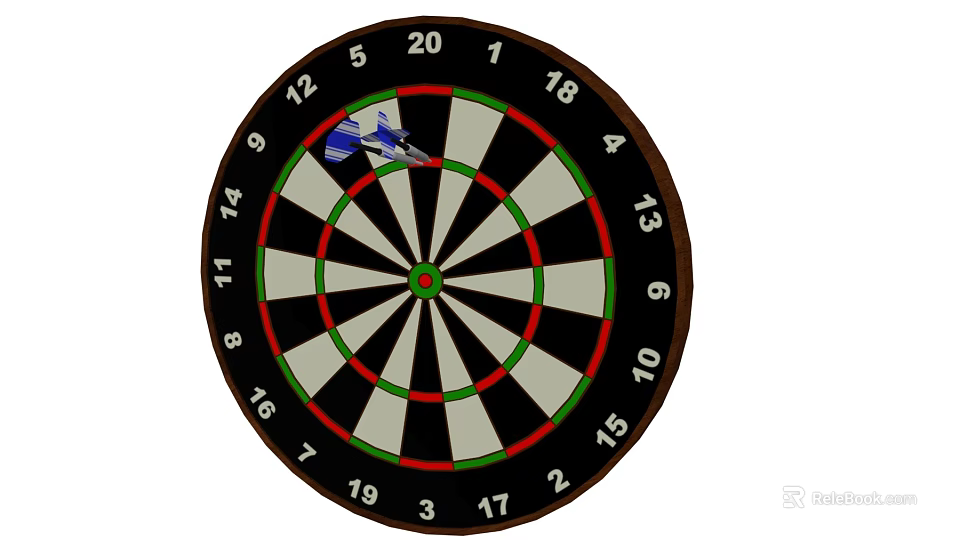 Dartboard With Black White Red Green Segments And Darts Sports Equipment 3d model 