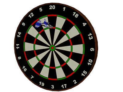 Dartboard With Black White Red Green Segments And Darts Sports Equipment 3d model