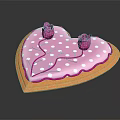 Heart Shaped Dessert with Pink Frosting and White Polka Dots Topped with Pink Rose Decorations