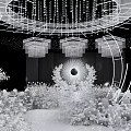 Luxurious Banquet Hall With Crystal Chandeliers Circular Backdrop And Decorative Flowers