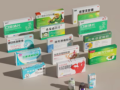 Comprehensive Medical Devices Display With Assorted Medicine Boxes And Bottles 3d model