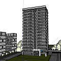 Modern Tall Residential Buildings Featuring Greenery Outdoor Courtyard And People Walking