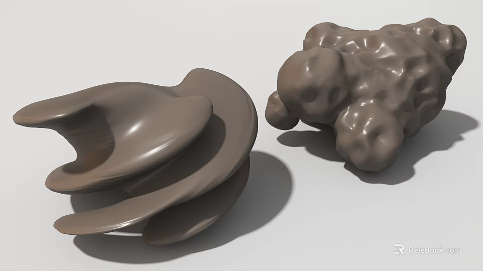 Brown Artistic Sculptures Featuring Smooth Curved Layers And Rough Textured Bumpy Forms 3d model