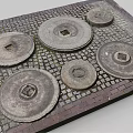 Square Platform With Circular Metal Covers On Brick Patterned Paving Surface 3d model
