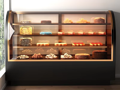 Dessert Shop Glass Display Case with Fresh Cakes Pastries and Sweet Treats 3d model