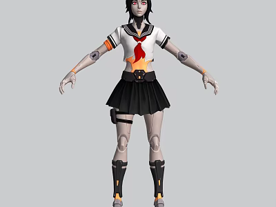 Smart Robot in School Style Sailor Uniform with Mechanical Arms and Legs 3d model