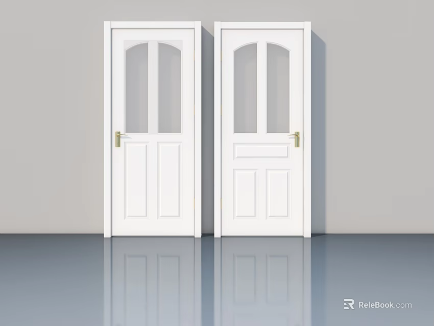 White Swing Doors With Glass Panels And Gold Handles For Modern Interior 3d model 