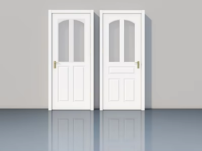 White Swing Doors With Glass Panels And Gold Handles For Modern Interior 3d model