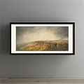 Black Framed Landscape Painting With Mountainous Terrain Cloudy Sky And Earth Tones 3d model