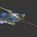 Futuristic Blue White 3D Sci Fi Spaceship With Streamlined Design And Green Accents