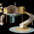 Colorful Children's Playhouse Structure With Slide Balloons And Hanging Doll