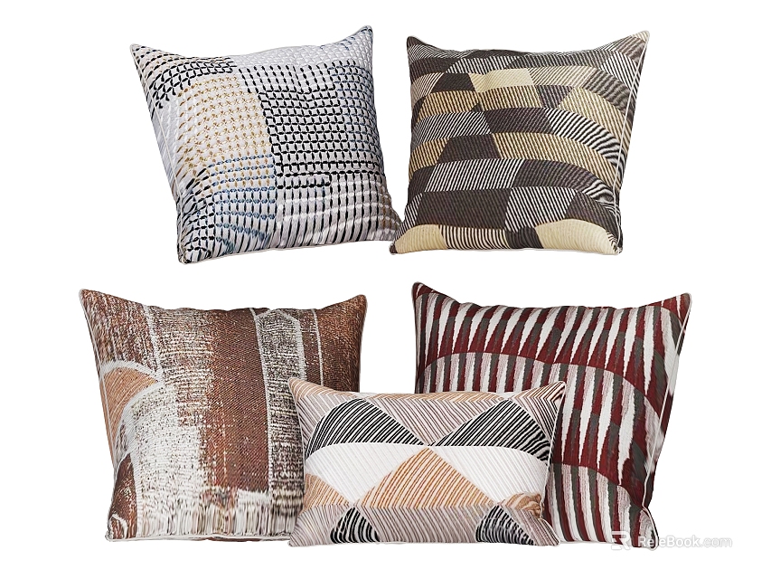 Set of Four Decorative Pillows With Geometric Patterns Stripes And Multicolor Designs 3d model 