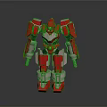 Red Mech Robot Character 3D Model with Yellow Eyes and Silver Armor Design