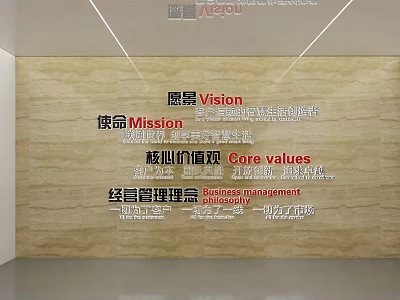 Company Wall Display Featuring Vision Mission Core Values And Business Management Philosophy 3d model