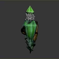 Decorative Green Spire Component With Brown Wrapped Vines And Silver Ornament Details