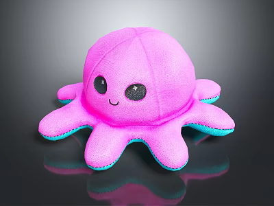 Pink Octopus Plush Toy with Black Eyes Smiling Face and Blue Edged Tentacles for Kids 3d model