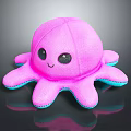 Pink Octopus Plush Toy with Black Eyes Smiling Face and Blue Edged Tentacles for Kids