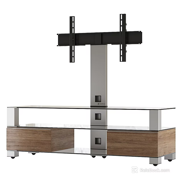 Modern TV Stand With Glass Shelf Wooden Drawers And Metal Frame 3d model 