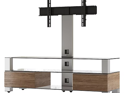 Modern TV Stand With Glass Shelf Wooden Drawers And Metal Frame 3d model