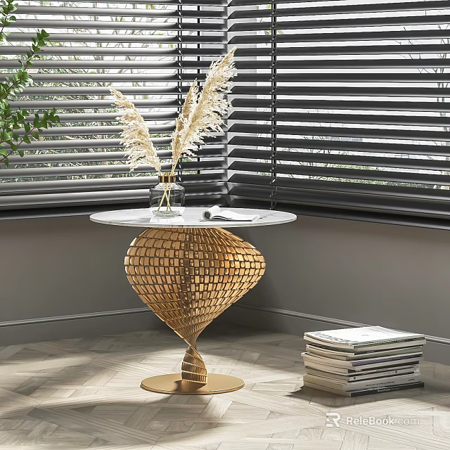 Golden Modern Side Table With Round Top And Metal Base In Living Room 3d model 