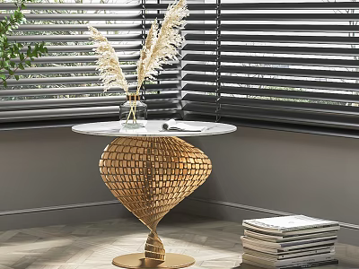 Golden Modern Side Table With Round Top And Metal Base In Living Room 3d model