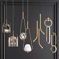 Modern Chandeliers With Gold Metal Frames And Glass Elements Unique Shapes 3d model