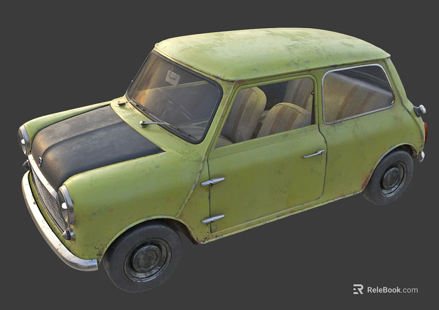 Vintage Green Small Car With Classic Design And Retro Exterior Features 3d model 