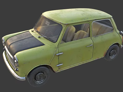 Vintage Green Small Car With Classic Design And Retro Exterior Features 3d model