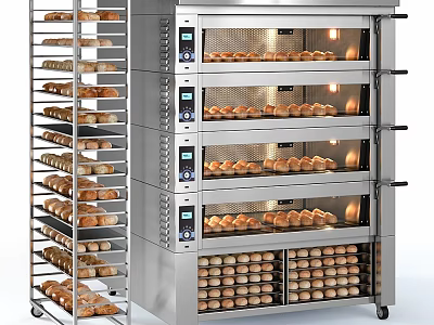 Commercial Baking Equipment With Stainless Steel Oven Multiple Layers And Bread Display Racks 3d model