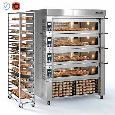Commercial Baking Equipment With Stainless Steel Oven Multiple Layers And Bread Display Racks 3d model