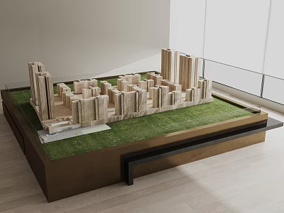 Commercial Equipment For Architectural Model Display With High Rise Building Models And Green Lawn Platform 3d model