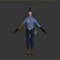 3D Character's Handheld Weapon With Blue Uniform Yellow Arm Guard And Black Gloves